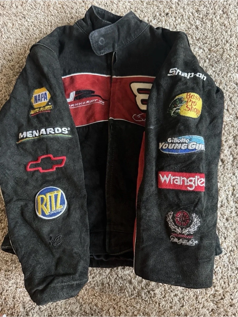 Wrangler Black and Red Kids Racing Jean Jacket with Patch Accents